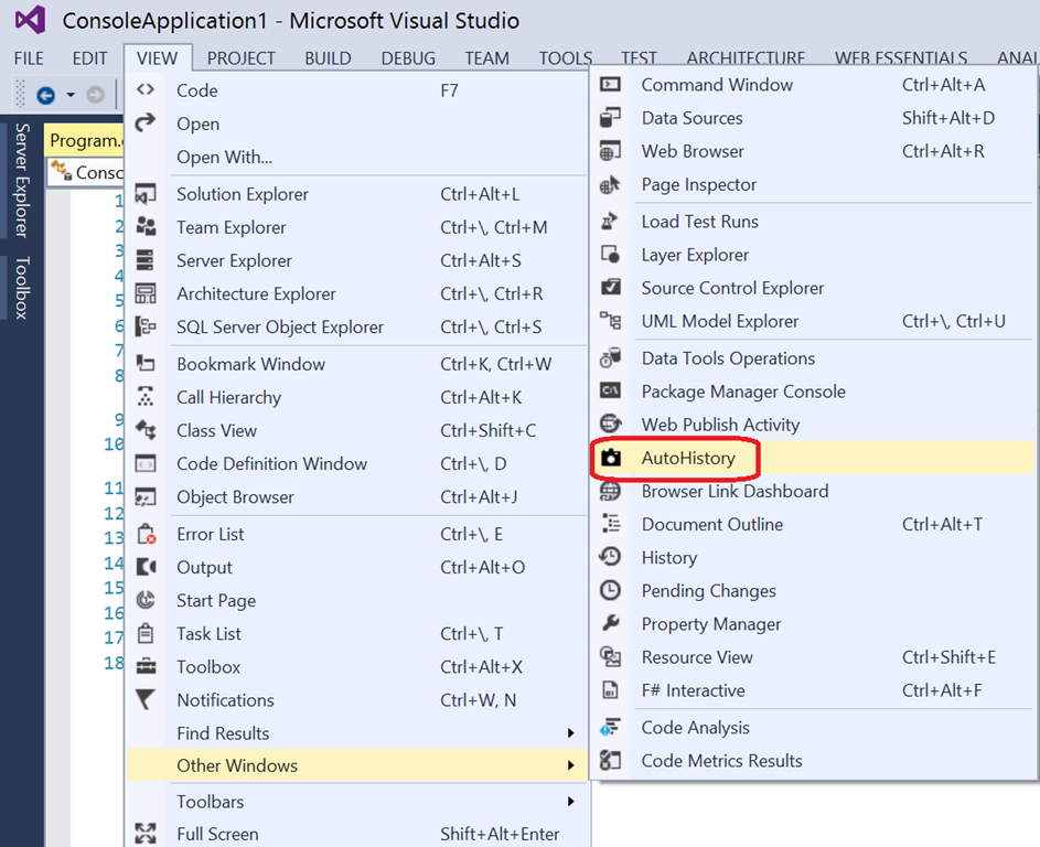 Visual Studio 2013 Auto History Extension Features – TechBubbles